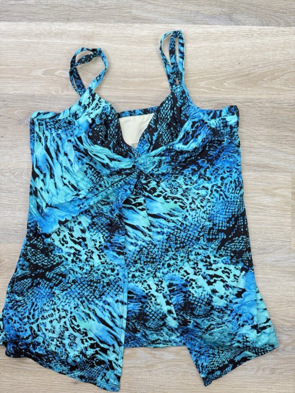Miraclesuit Love Knot Tankini Swimsuit Top Off The Scales Sz 16 Blue Vacation